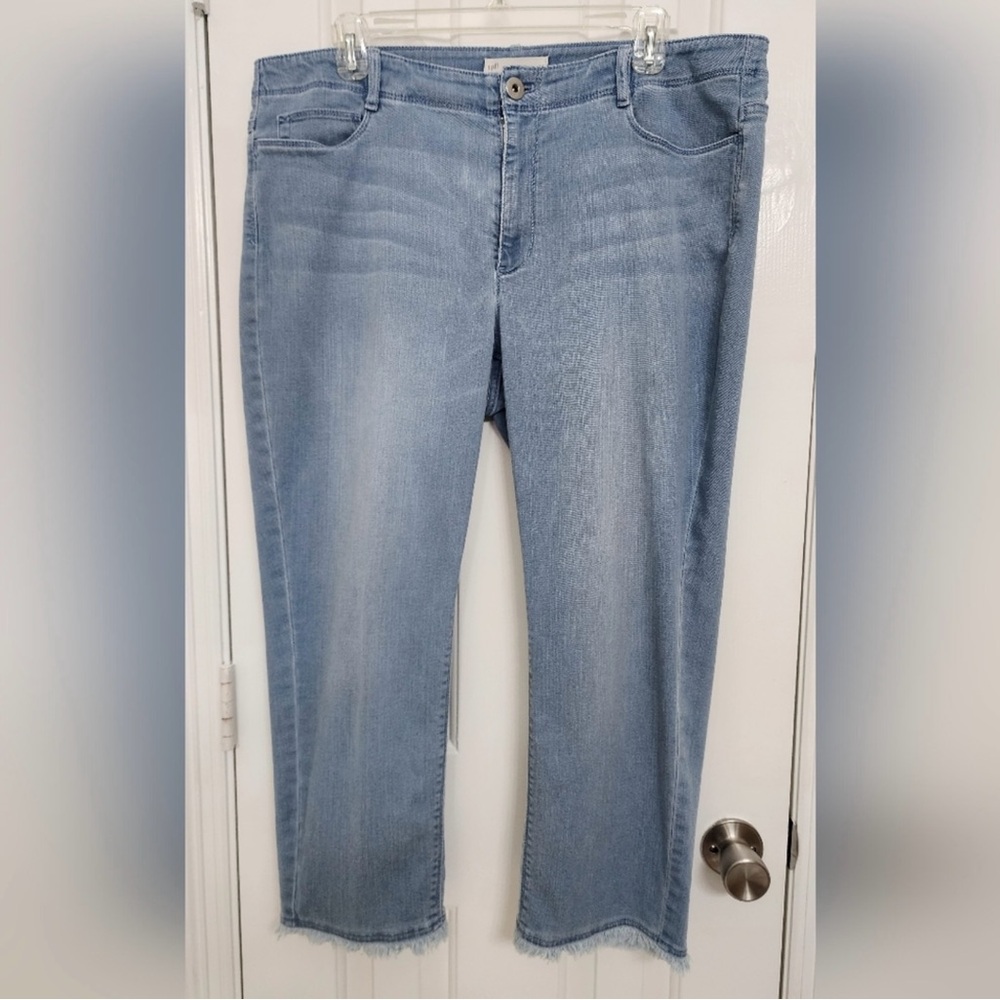 J.Jill light blue Denim crop pants with fringe - size 14